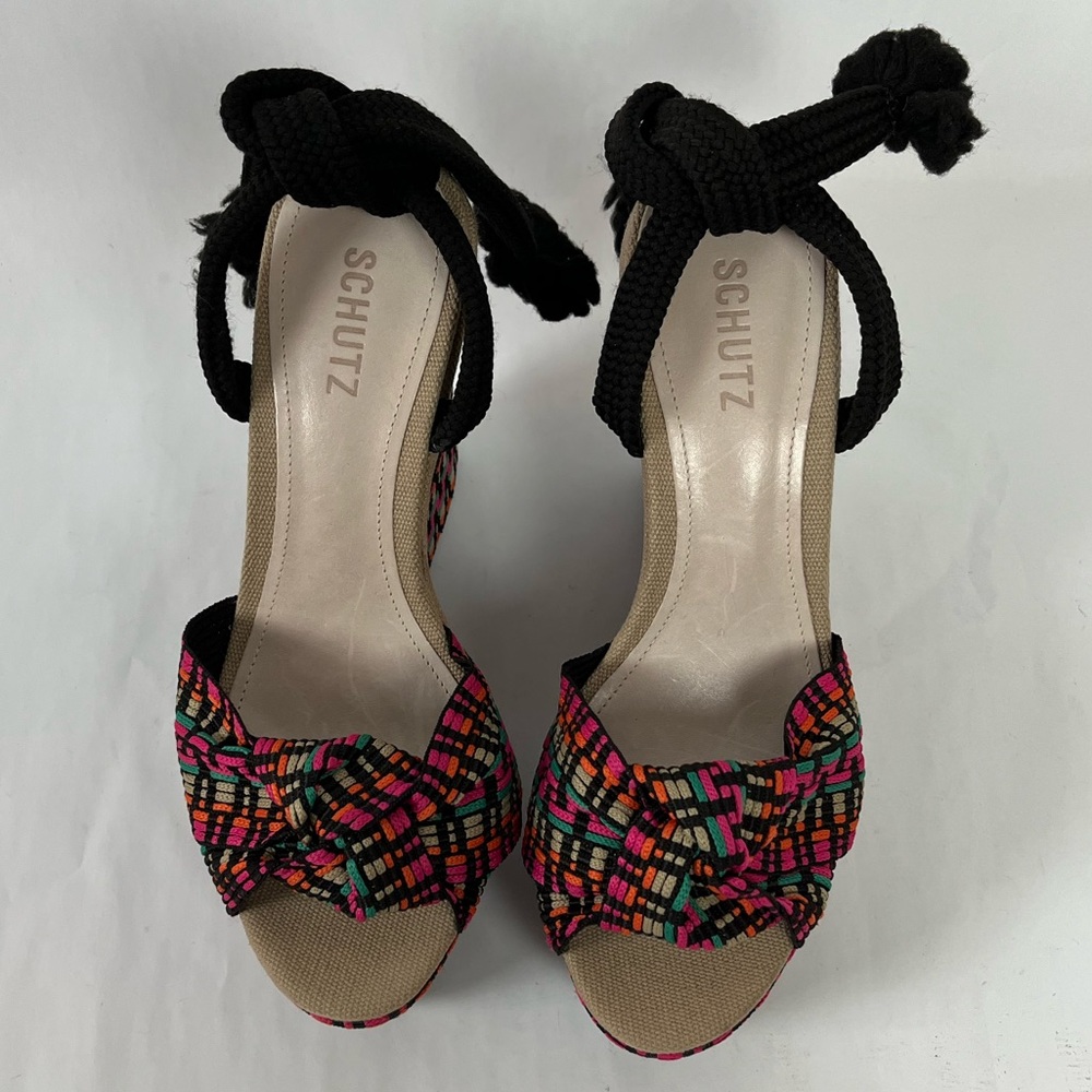 Schutz Deluna Ankle Tie Espadrille Wedge Sandals - Picture 4 of 9